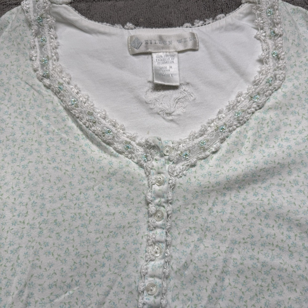 Eileen West Nightgown Small White Ditsy Lace Trim Sleep Dress Modest Style